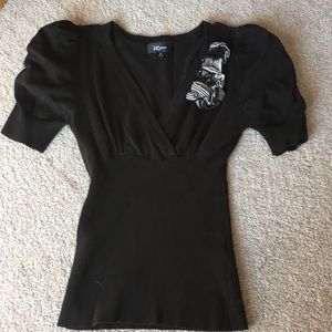 IZ Byer Short Sleeve Sweater with Ruffles